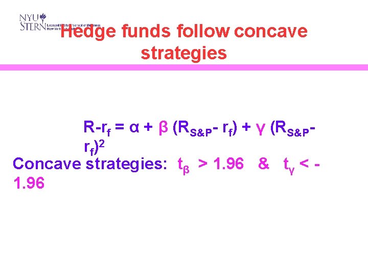 Hedge funds follow concave strategies R-rf = α + β (RS&P- rf) + γ