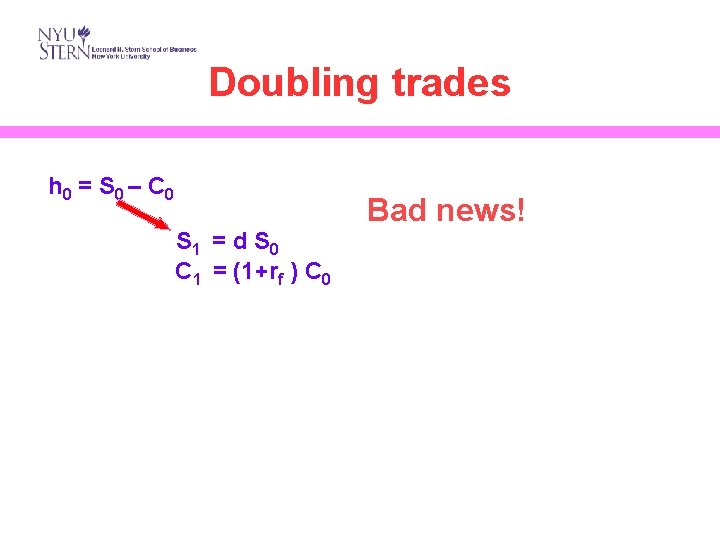 Doubling trades h 0 = S 0 – C 0 S 1 = d