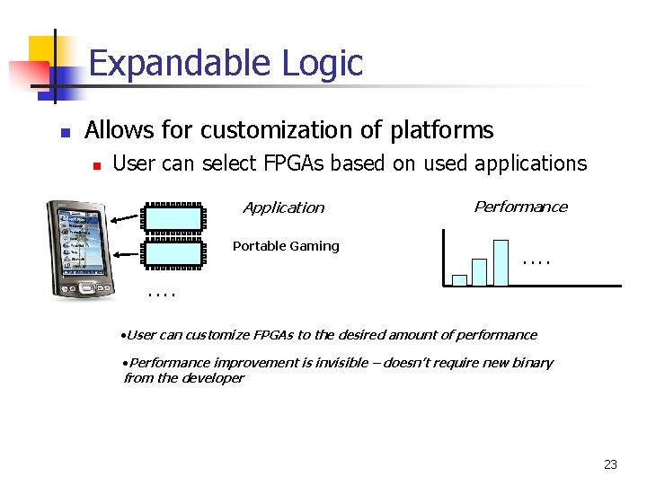 Expandable Logic n Allows for customization of platforms n User can select FPGAs based