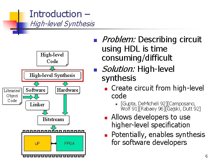 Introduction – High-level Synthesis n High-level Updated Code Binary High-level Synthesis Decompilation Libraries/ Object