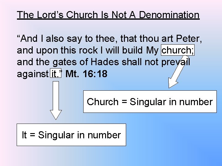 The Lord’s Church Is Not A Denomination “And I also say to thee, that