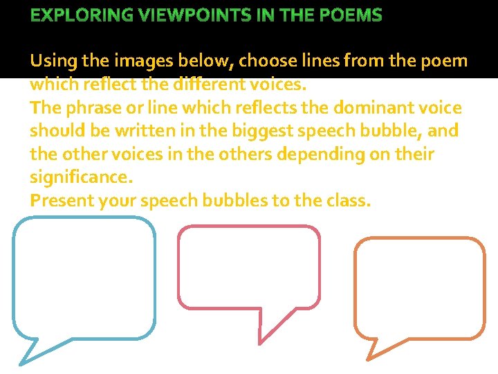 Using the images below, choose lines from the poem which reflect the different voices.