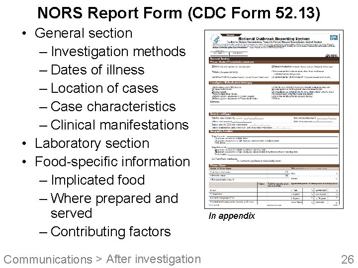NORS Report Form (CDC Form 52. 13) • General section – Investigation methods –