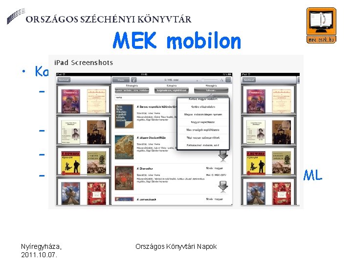 MEK mobilon • Katalógus, könyvolvasó – Mobil felület – akadálymentes felület? – VMEK. oszk.