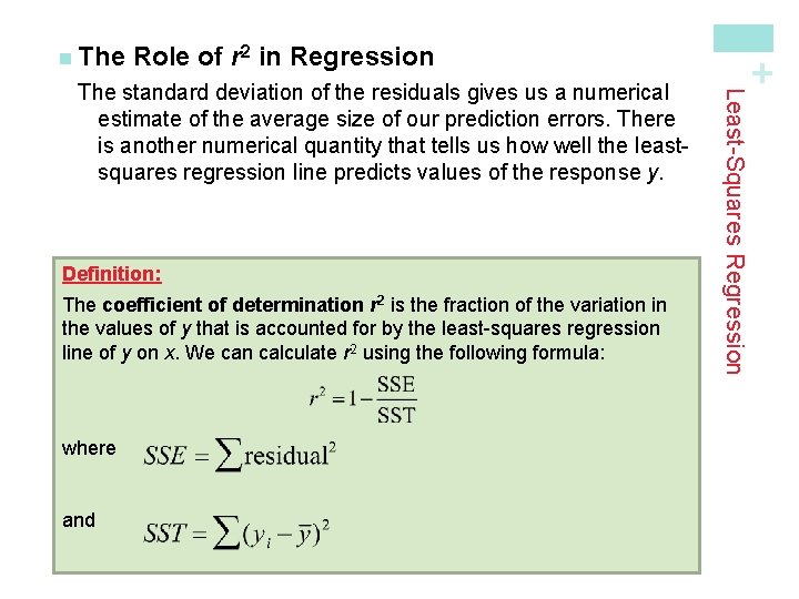 Role of r 2 in Regression Definition: The coefficient of determination r 2 is