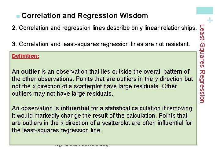 and Regression Wisdom 3. Correlation and least-squares regression lines are not resistant. Definition: An