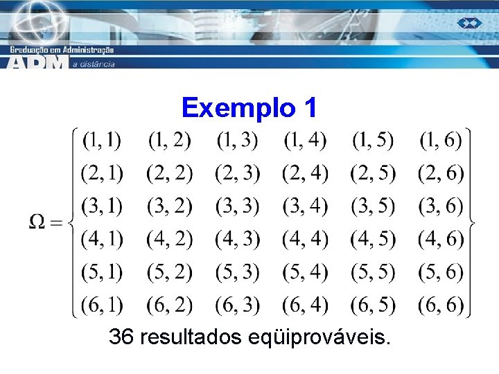 Exemplo 1 36 resultados eqüiprováveis. 14 