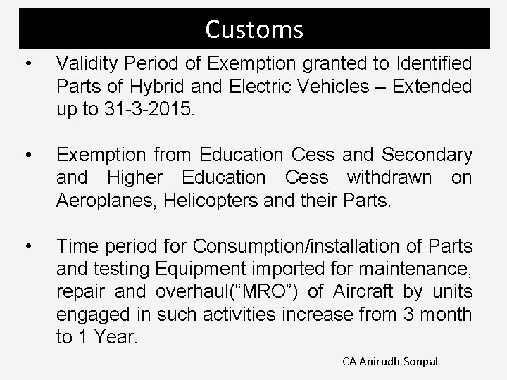 Customs • Validity Period of Exemption granted to Identified Parts of Hybrid and Electric