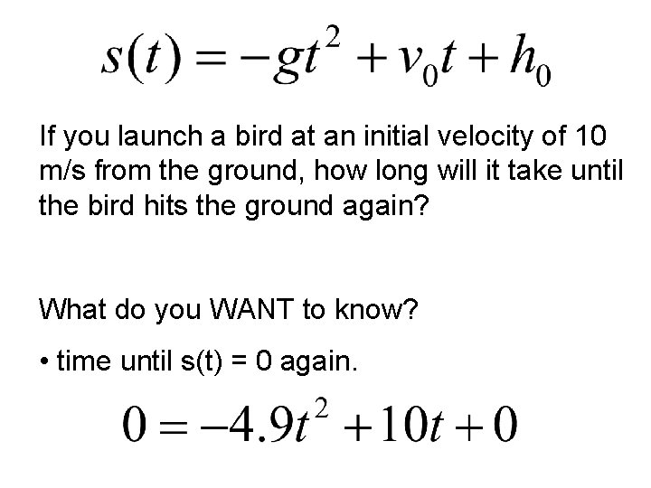If you launch a bird at an initial velocity of 10 m/s from the