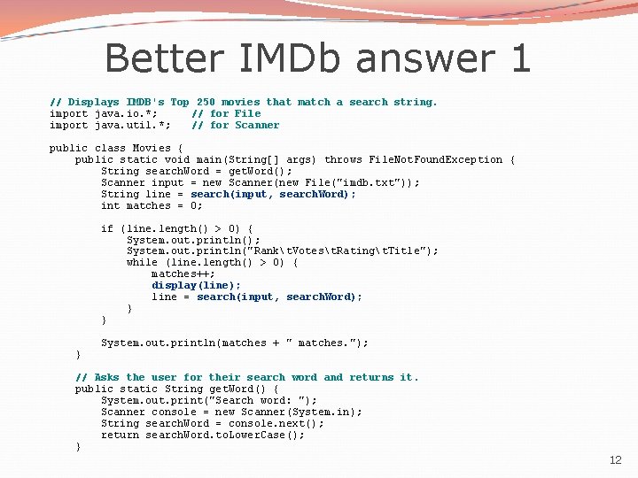 Better IMDb answer 1 // Displays IMDB's Top 250 movies that match a search