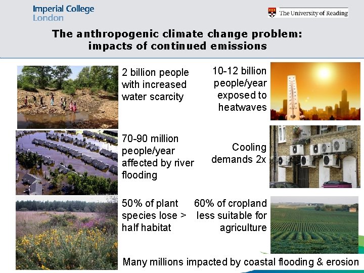 The anthropogenic climate change problem: impacts of continued emissions 2 billion people with increased