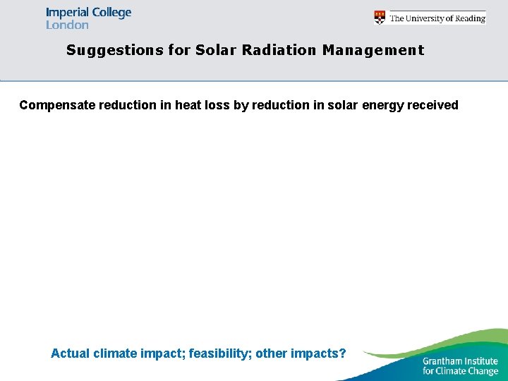 Suggestions for Solar Radiation Management Compensate reduction in heat loss by reduction in solar