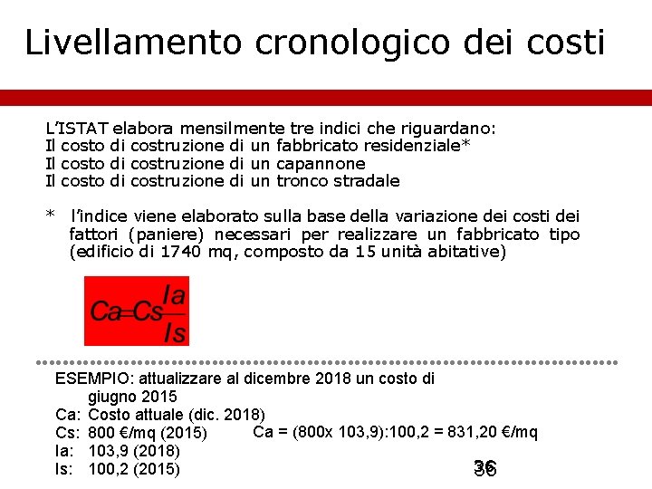 Livellamento cronologico dei costi L’ISTAT elabora mensilmente tre indici che riguardano: Il costo di