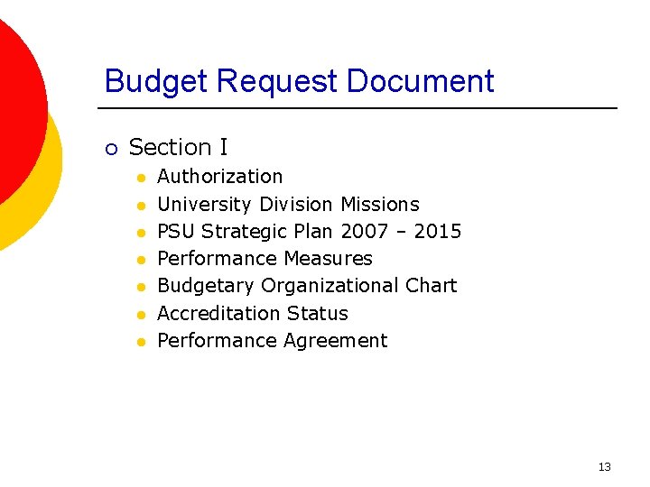 Budget Request Document ¡ Section I l l l l Authorization University Division Missions