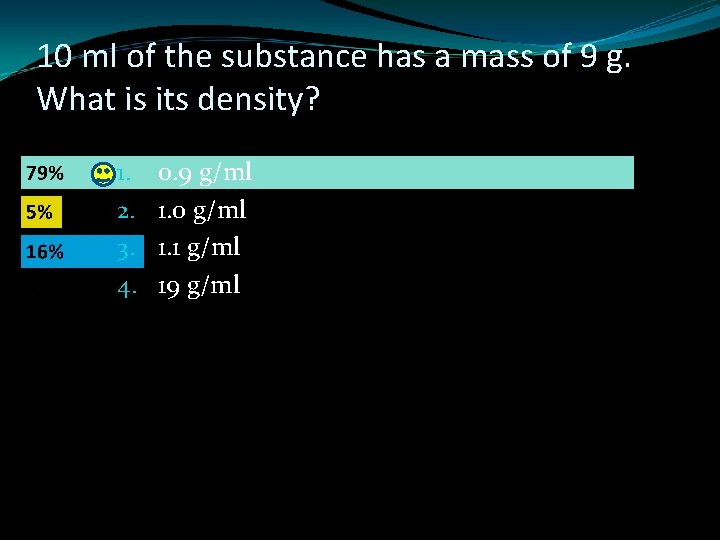 10 ml of the substance has a mass of 9 g. What is its