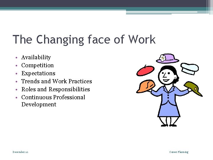 The Changing face of Work • • • Availability Competition Expectations Trends and Work