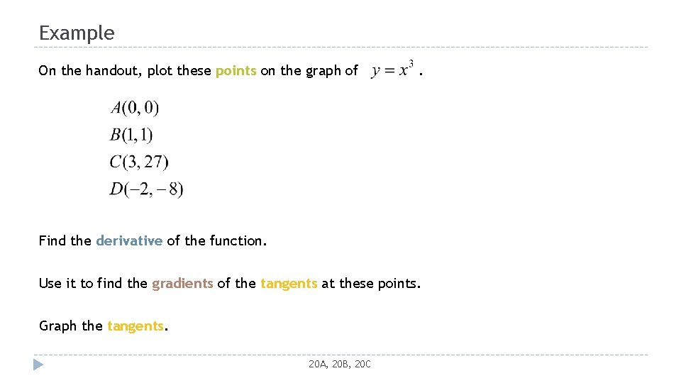 Example On the handout, plot these points on the graph of . Find the