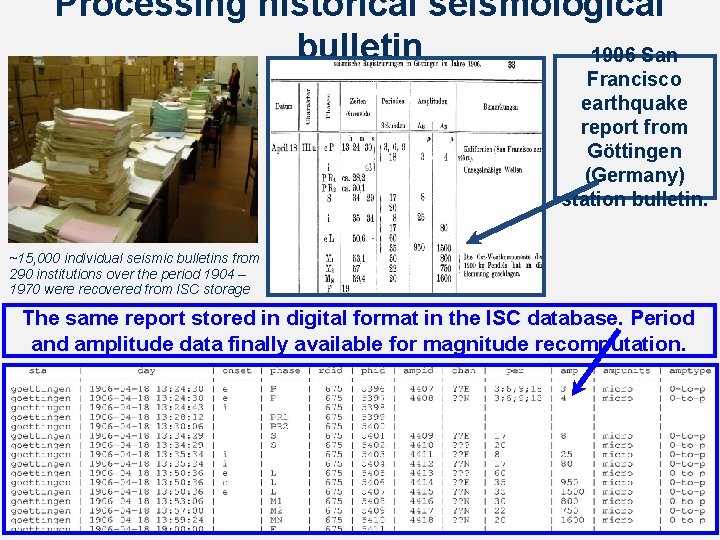 Processing historical seismological bulletin 1906 San Francisco earthquake report from Göttingen (Germany) station bulletin.