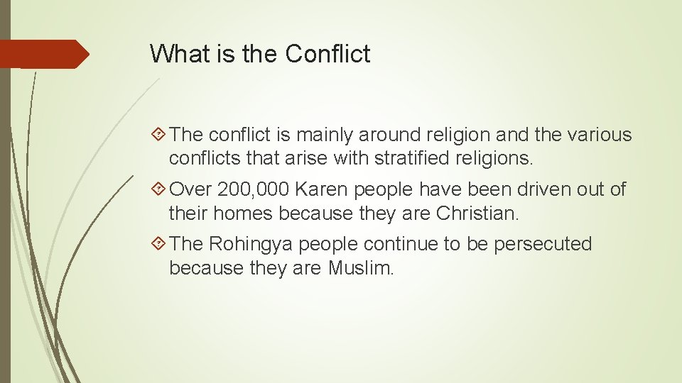What is the Conflict The conflict is mainly around religion and the various conflicts