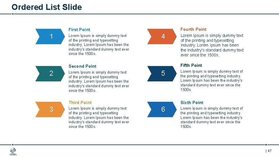 Ordered List Slide Fourth Point First Point 1 Lorem Ipsum is simply dummy text