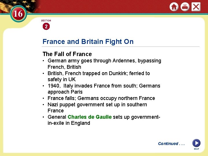 SECTION 2 France and Britain Fight On The Fall of France • German army