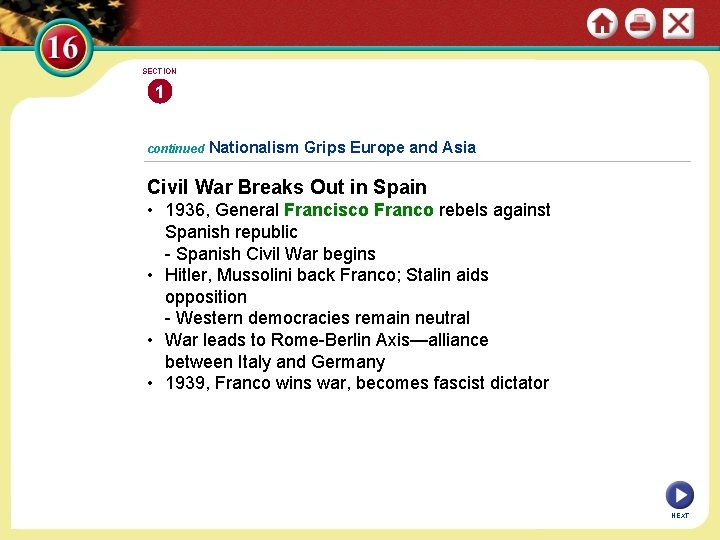 SECTION 1 continued Nationalism Grips Europe and Asia Civil War Breaks Out in Spain