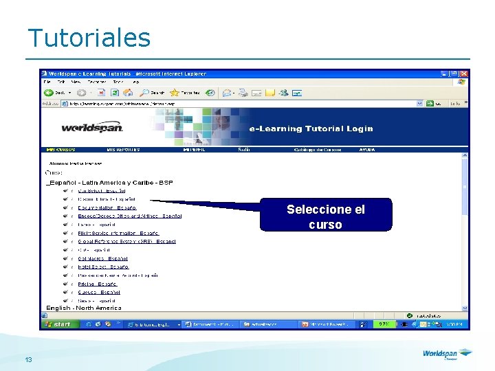 Tutoriales Seleccione el curso 13 