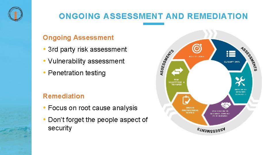 ONGOING ASSESSMENT AND REMEDIATION Ongoing Assessment • 3 rd party risk assessment • Vulnerability