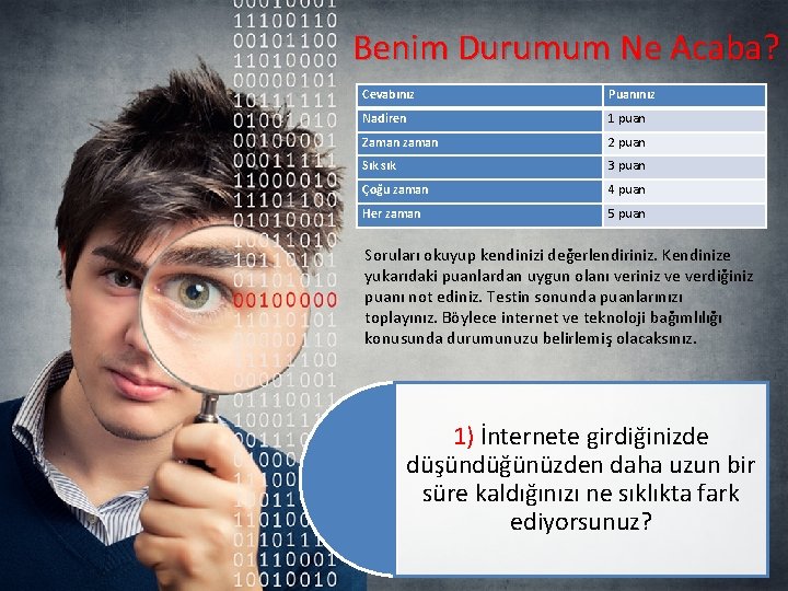 Benim Durumum Ne Acaba? Cevabınız Puanınız Nadiren 1 puan Zaman zaman 2 puan Sık