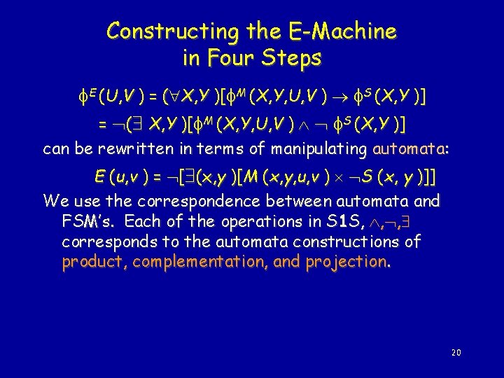 Constructing the E-Machine in Four Steps E (U, V ) = ( X, Y