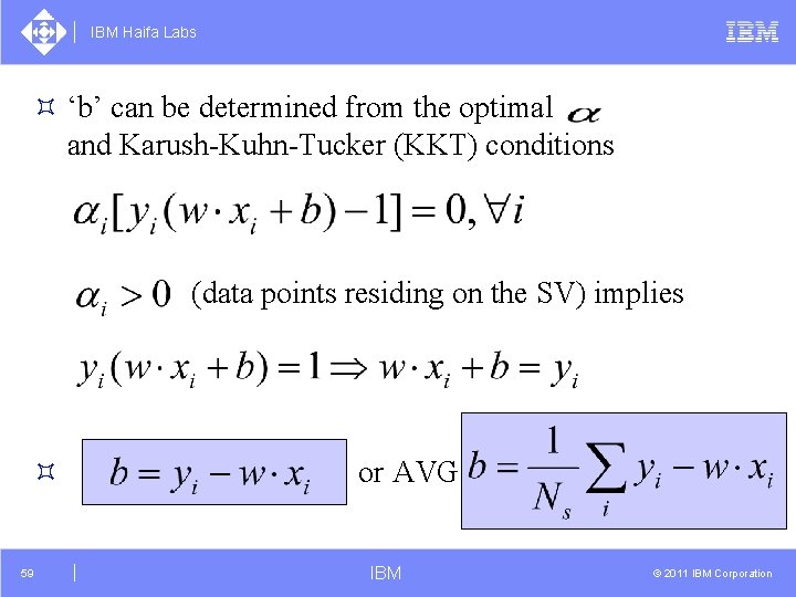 IBM Haifa Labs ³ ‘b’ can be determined from the optimal and Karush-Kuhn-Tucker (KKT)