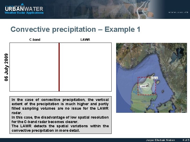 URBANWATER Weather Radar Applications Convective precipitation – Example 1 LAWR 06 July 2009 C-band