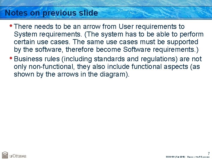 Notes on previous slide • There needs to be an arrow from User requirements