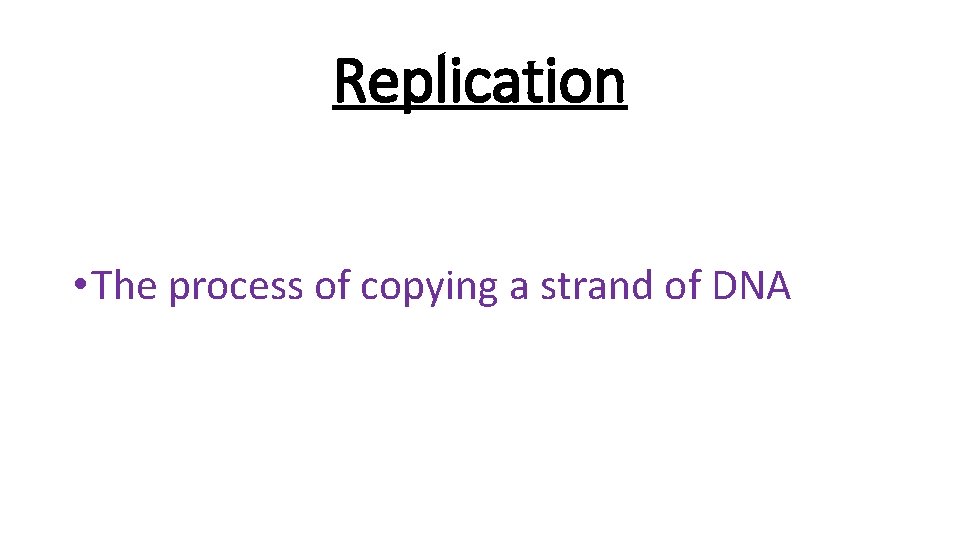 Replication • The process of copying a strand of DNA 