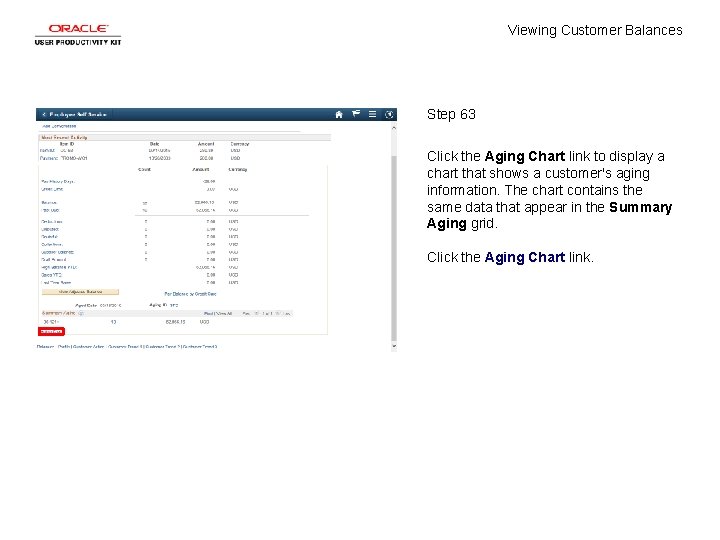Viewing Customer Balances Step 63 Click the Aging Chart link to display a chart