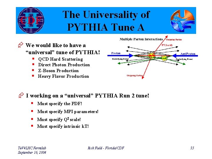 The Universality of PYTHIA Tune A Æ We would like to have a “universal”