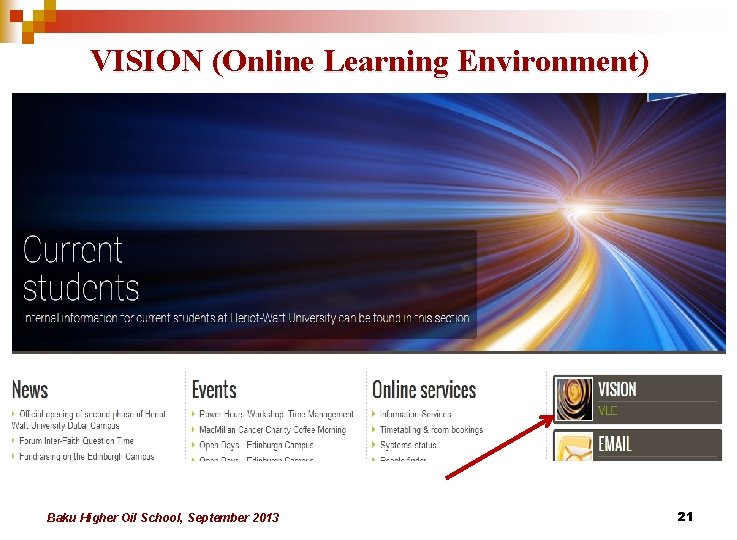 VISION (Online Learning Environment) Baku Higher Oil School, September 2013 21 VISION (Online Learning Environment) Baku Higher Oil School, September 2013 21