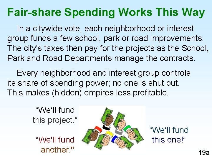 Fair-share Spending Works This Way In a citywide vote, each neighborhood or interest group