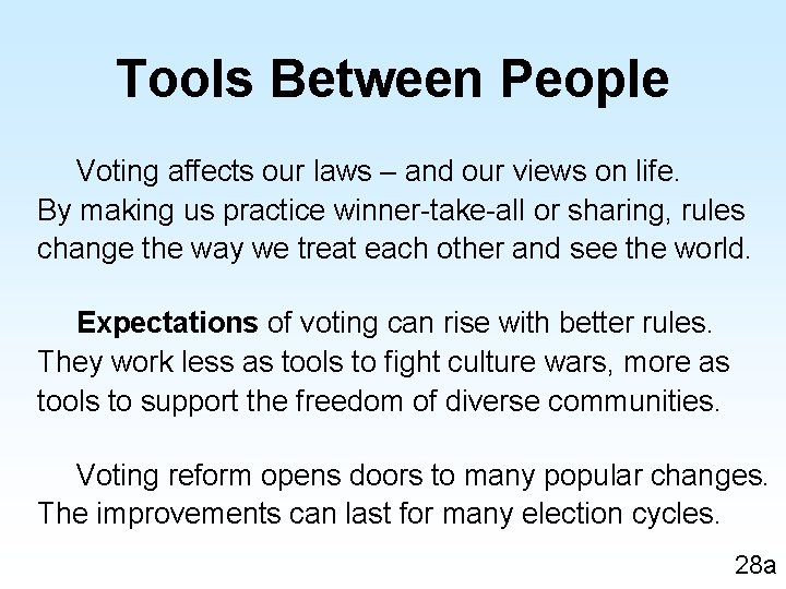 Tools Between People Voting affects our laws – and our views on life. By