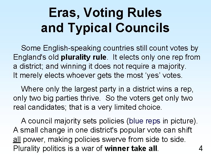 Eras, Voting Rules and Typical Councils Some English-speaking countries still count votes by England's