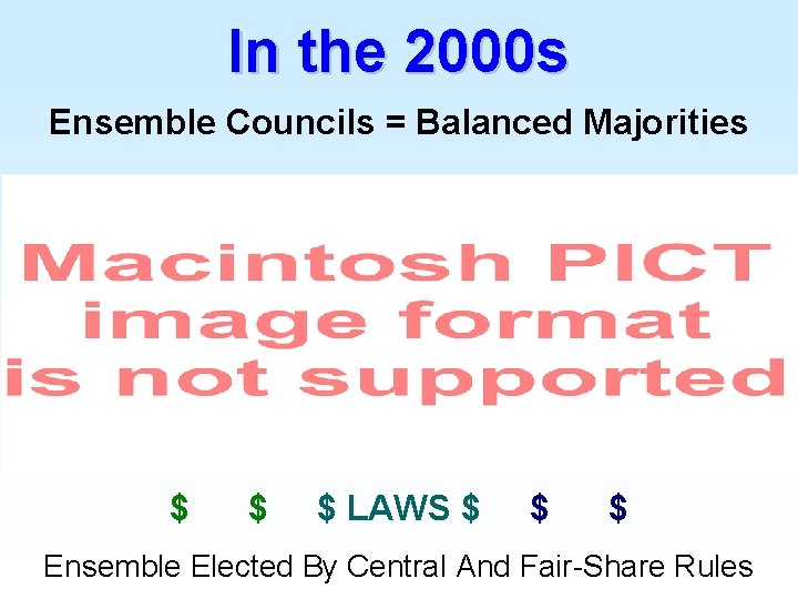 In the 2000 s Ensemble Councils = Balanced Majorities $ $ $ LAWS $
