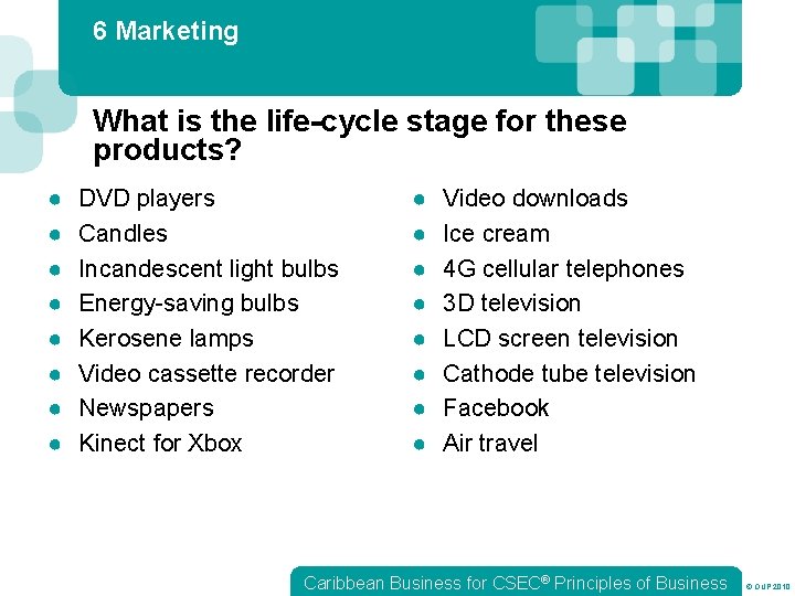 6 Marketing What is the life-cycle stage for these products? ● ● ● ●