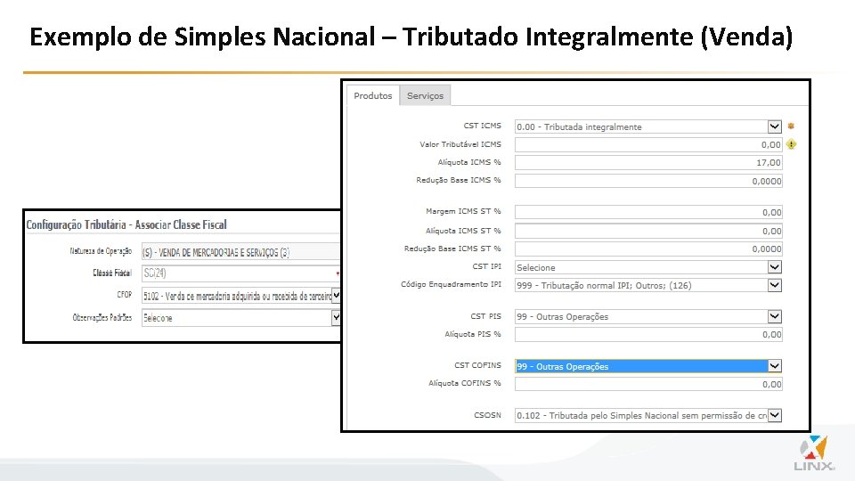 Exemplo de Simples Nacional – Tributado Integralmente (Venda) 