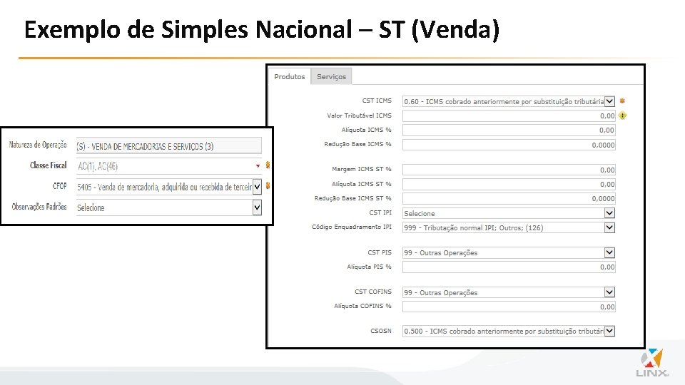 Exemplo de Simples Nacional – ST (Venda) 