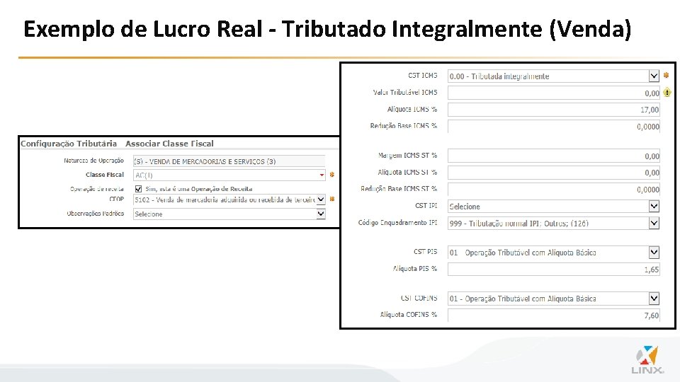 Exemplo de Lucro Real - Tributado Integralmente (Venda) 
