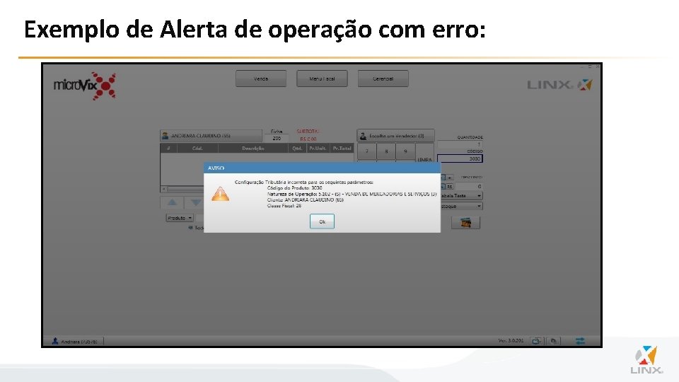 Exemplo de Alerta de operação com erro: 