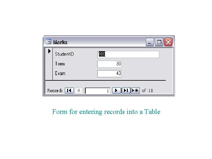 Form for entering records into a Table 