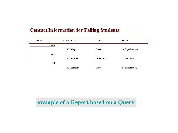 example of a Report based on a Query 