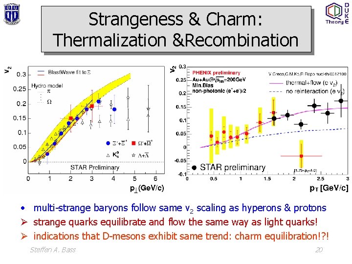Strangeness & Charm: Thermalization &Recombination • multi-strange baryons follow same v 2 scaling as