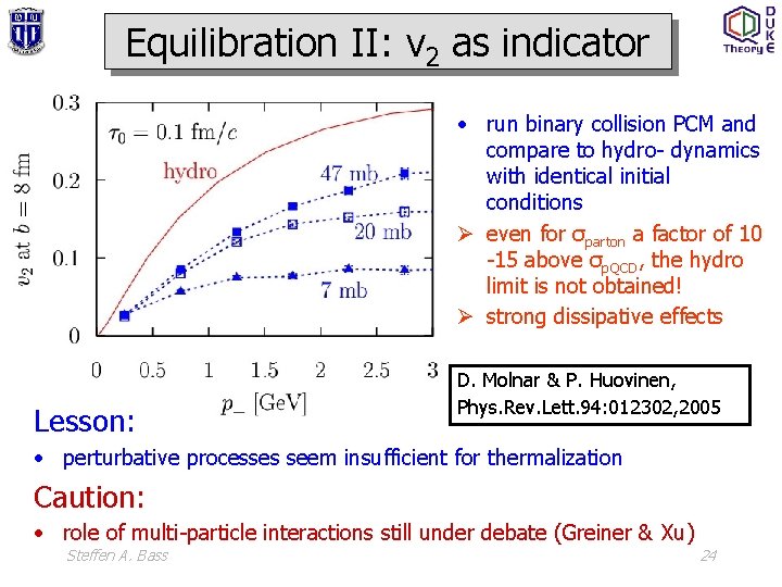 Equilibration II: v 2 as indicator • run binary collision PCM and compare to